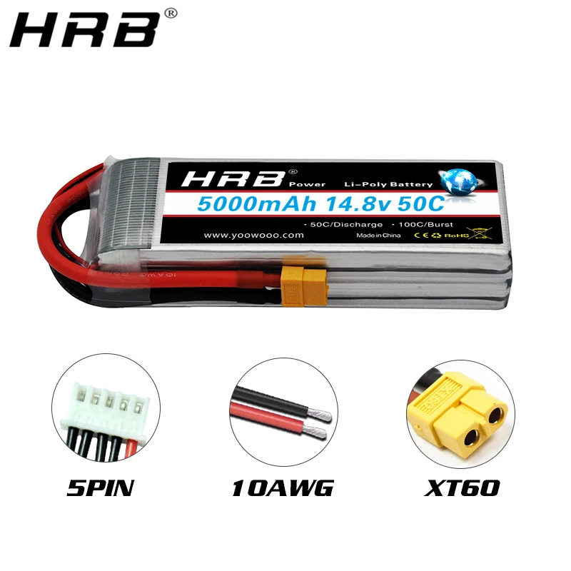 аккумулятор hrb lipo 4s 148 в 5000 мач 50c ec5 xt90 xt60 deans t