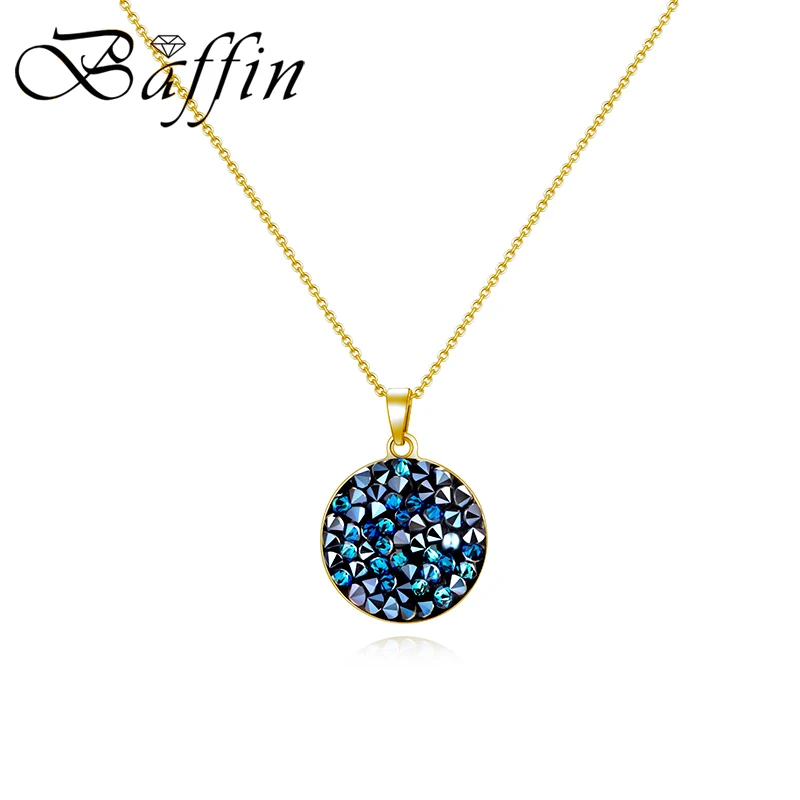 

Fine Crystal Rocks Round Pendant Necklace Original Crystals from Swarovski-Elements Silver Color For Women Party Wedding Gifts