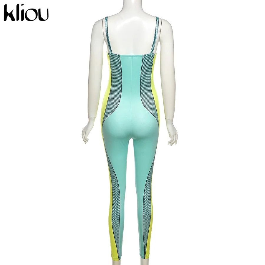 

Kliou Geometric Jumpsuit Women Aesthetic Print Color Blocking Sexy Sheath Cleavage Camisole Sleeveless Casual Streetwear Female