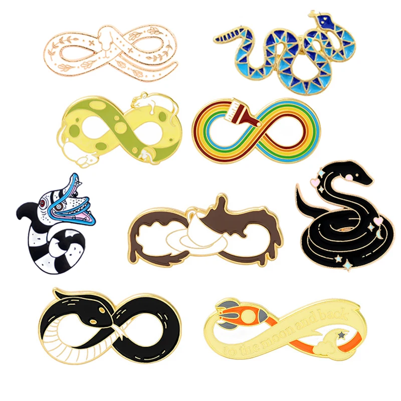 

Snake Series Metal Brooches Shiny Snake Female White Mouse Rainbow Coffee Snake Tongue Rocket Track Sea Snake Lapel Pins Jewelry