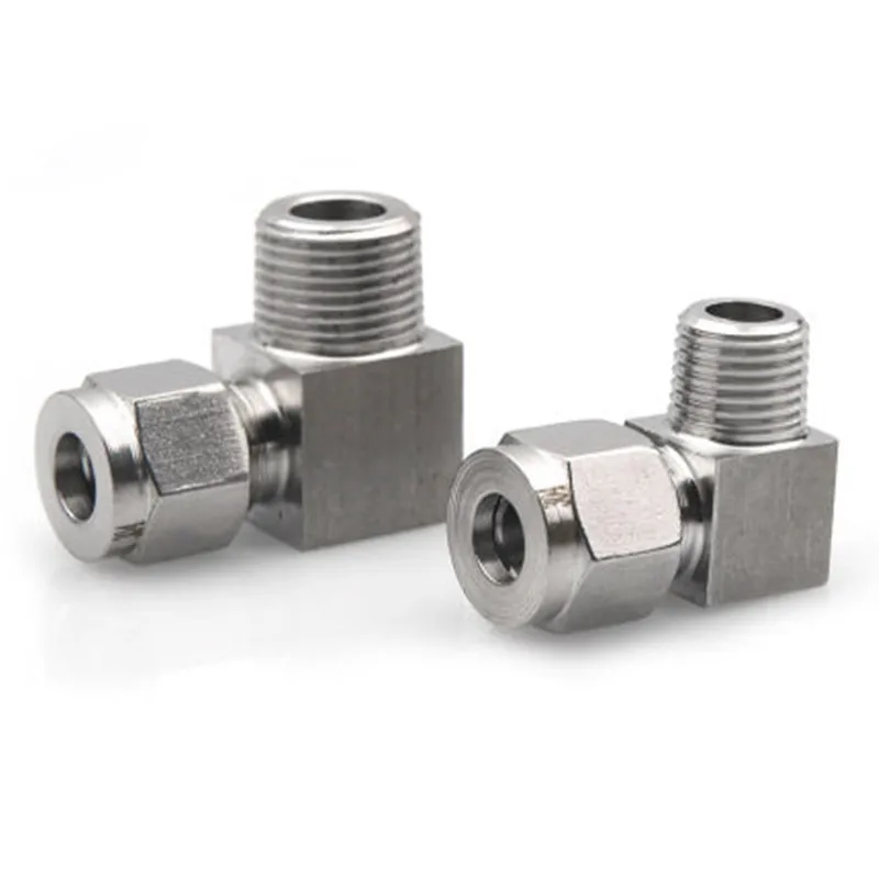

304 SS Stainless Steel Elbow Double Ferrule Tube Pipe Fittings Connector 6-12mm Pipe OD To 1/8" 1/4" 3/8" 1/2" NPT Male Thread