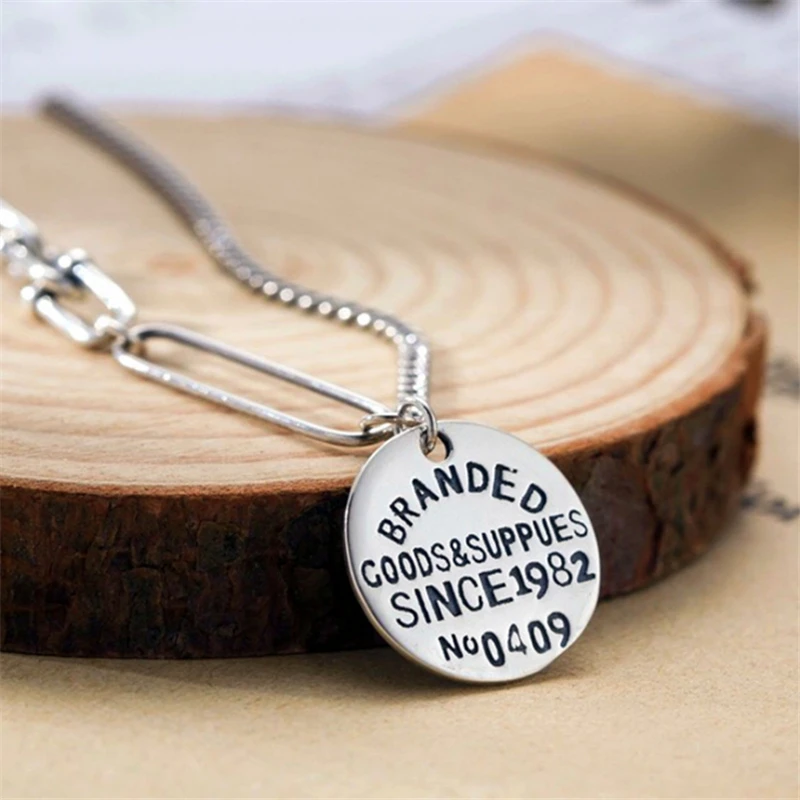 Korean Style Punk Vintage Large Big Pendant Necklaces Round Letters Numbers Tibetan Silver Gift To Girlfriend | Украшения и