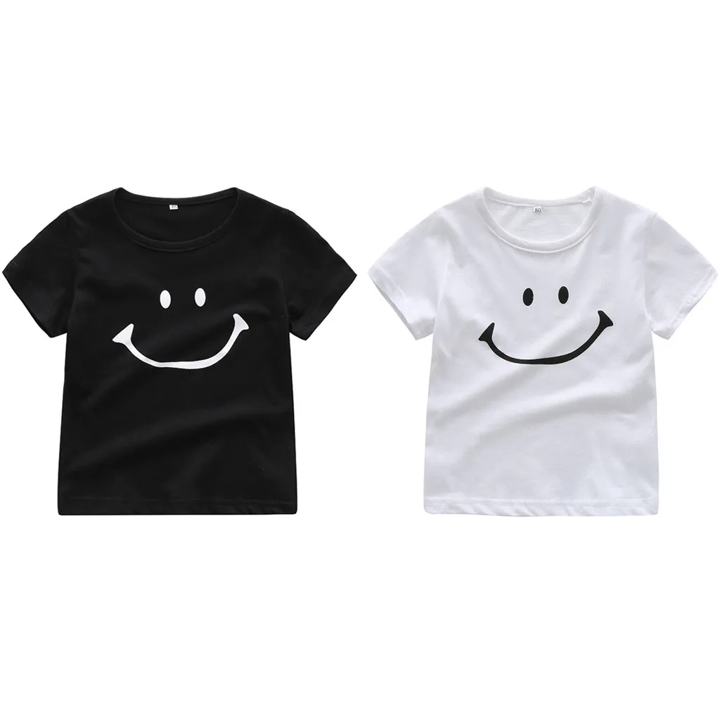 TELOTUNY Summer Kids Boys T Shirt Korean Smiley Short Sleeve T-Shirt Baby Girls T-shirts Cotton T-shirt O-neck | Детская одежда и