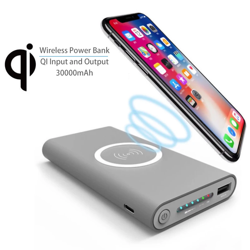 Портативное зарядное устройство Qi 30000 мАч беспроводное для iPhone 8 X Plus Samsung Galaxy S6 S7 S8