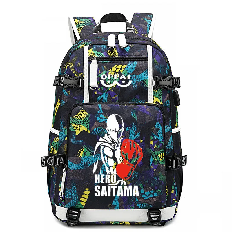 Anime ONE PUNCH MAN OPPAI Backpack USB Port Rucksack Bag Snake Pattern Student Teenagers School travel Shoulder Laptop | Багаж и сумки