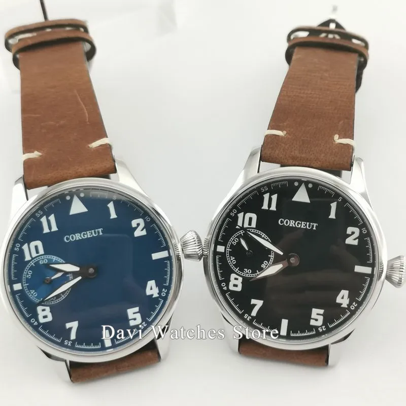 Часы мужские механические 44 мм с черным/синим циферблатом и серебряным