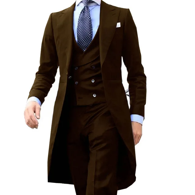Fashion Royal Blue Long Designs 3 Pieces Men Suits Costume Homme Wedding Groom Tuxedo Terno Masculino Slim Fit Blazer Vest Pant | Мужская