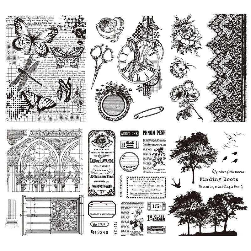 

Vintage flowers Butterfly Clear Stamps Seal for DIY Scrapbooking Card Making Photo Album Decoration Handmade Crafts Template