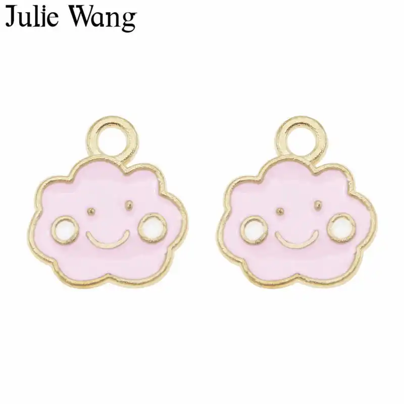 Julie Wang 12 шт. эмаль Мультяшные облака шарм улыбающиеся счастливые сплав золотой