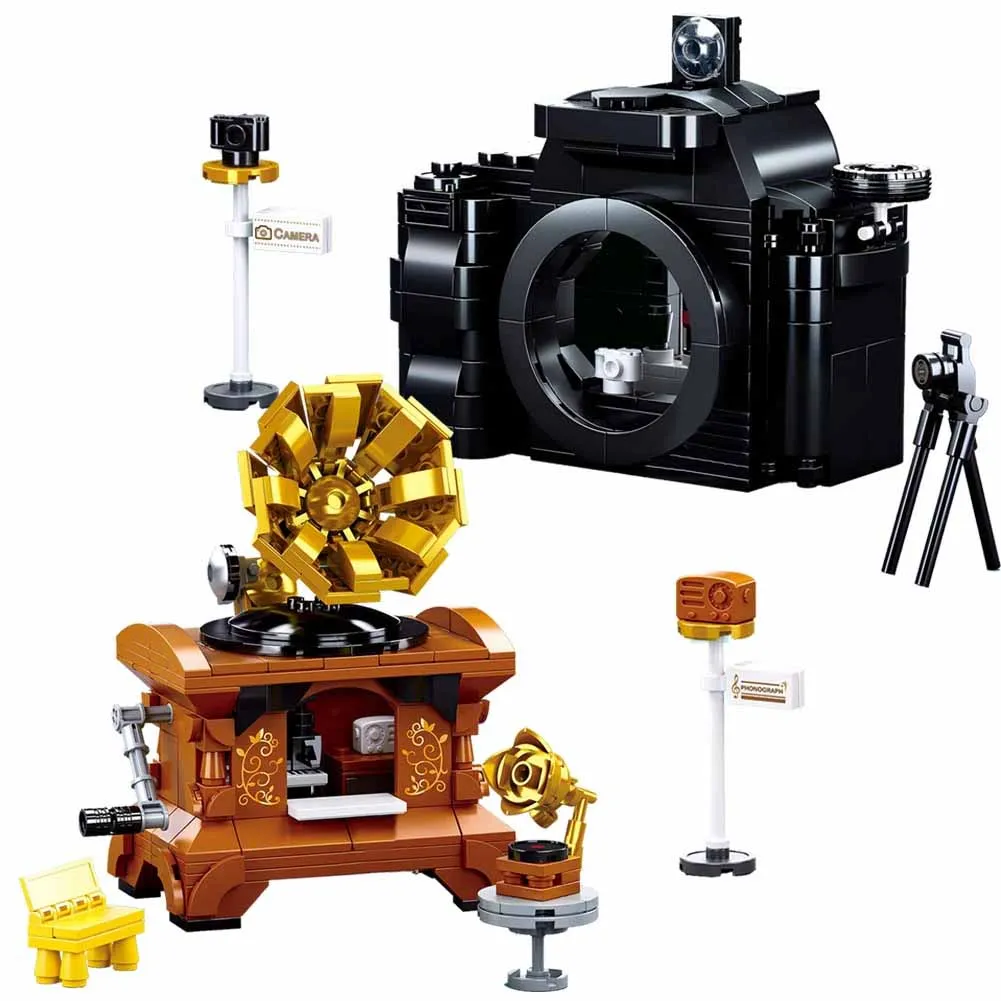 Креативный магазин фонографов строительные блоки мини-уличный вид граммофон 3D