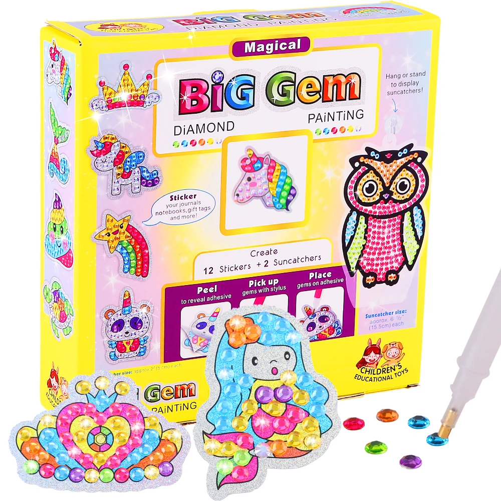 

Creativity for Kids Big Gem 5D Diamond Painting Kit-Create your own 12 Cartoon Stickers And 2 Big Diamond Pendant For Kids