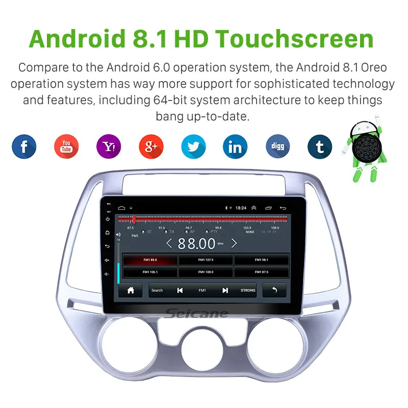 Seicane 9-дюймовый автомобильный стерео GPS 2Din Авто Радио Android 8 1 блок для Hyundai i20