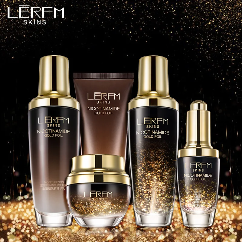 

5pcs LERFM Gold foil nicotinamide skin care kit gift box moisturizing cosmetics facial care
