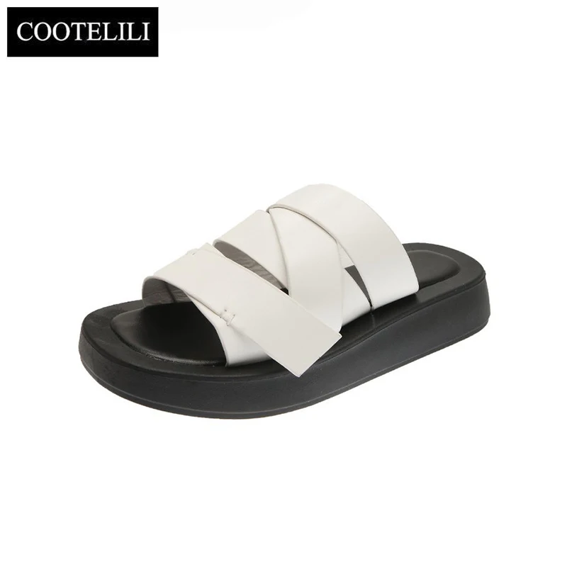 

COOTELILI Woman Sandals Shoes 2021 New Fashion Sandals Summer Slip On 3cm Heel Shoes For Woman Basic Slipper Black 35-40