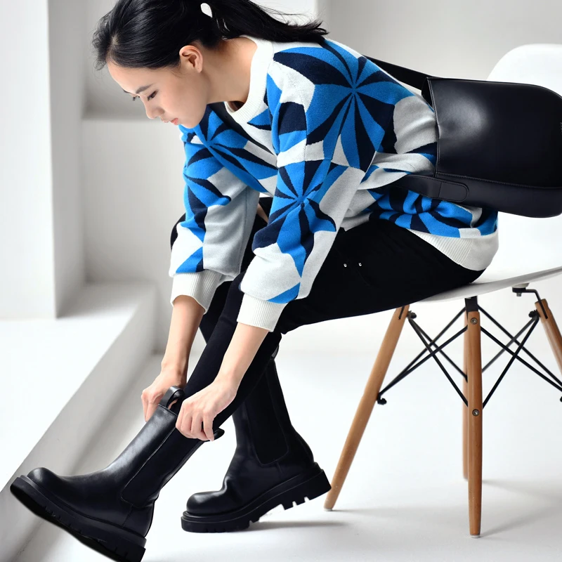 Пуловер MICOCO M2532 в Корейском стиле с геометрическим узором и круглым вырезом |