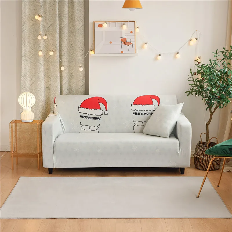 Christmas Style Couch Cover Cotton Elastic Sofa Cover for Living Room Slipcovers Sofa Towel Single/Two/Three/Four-seater