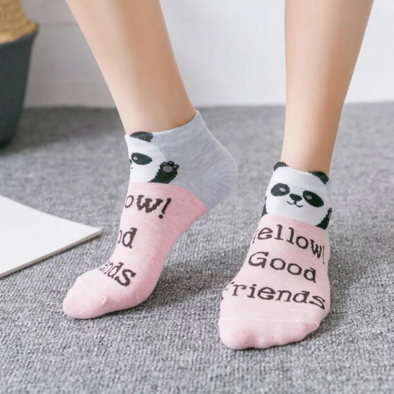 Японские носки Kawaii, 5 пара/лот, женские носки Harajuku с милыми буквами, медведь, кошка, носки с животными, зимние короткие, высокое качество, 20