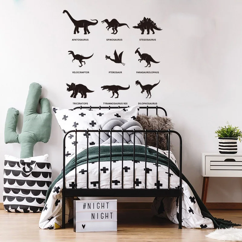 Большой девять динозавров имя животного стикер на стену детская комната парк