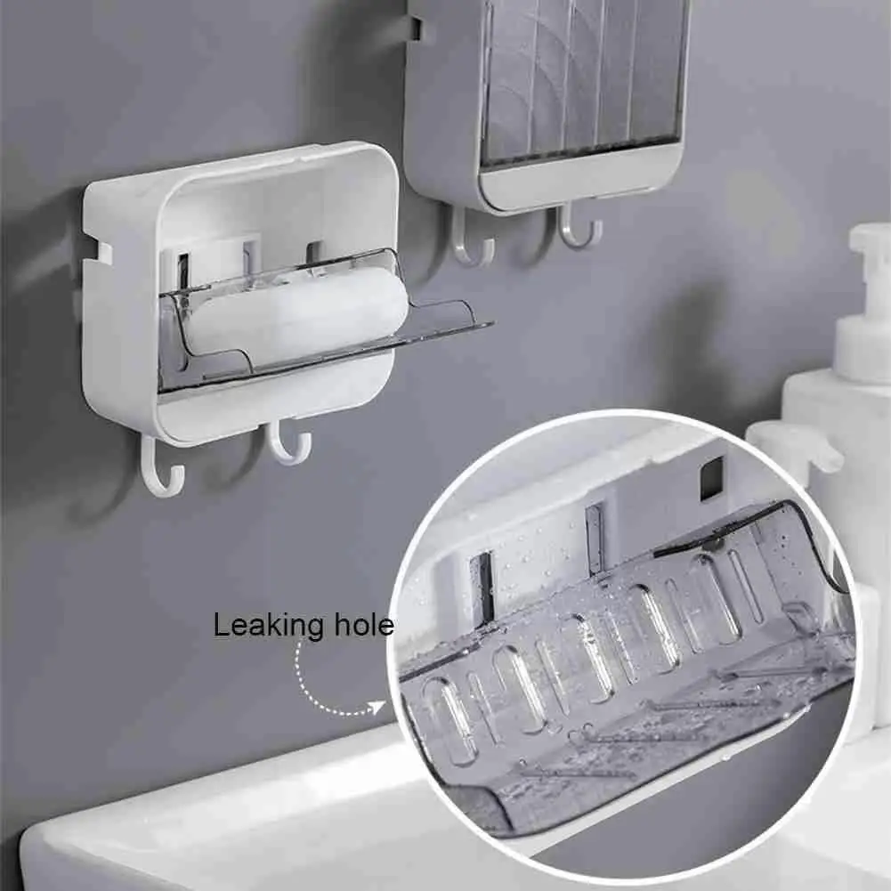 

Creative Wall Mounted Soap Box With Lid Double Grids Box Bathroom Draining Soap Drain Soap Holder Holder Soap Rack D0R2