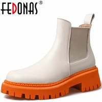 fedonas autumn winter classic women ankle boots concise fashion casual genuine leather shoes woman round toe platforms newest