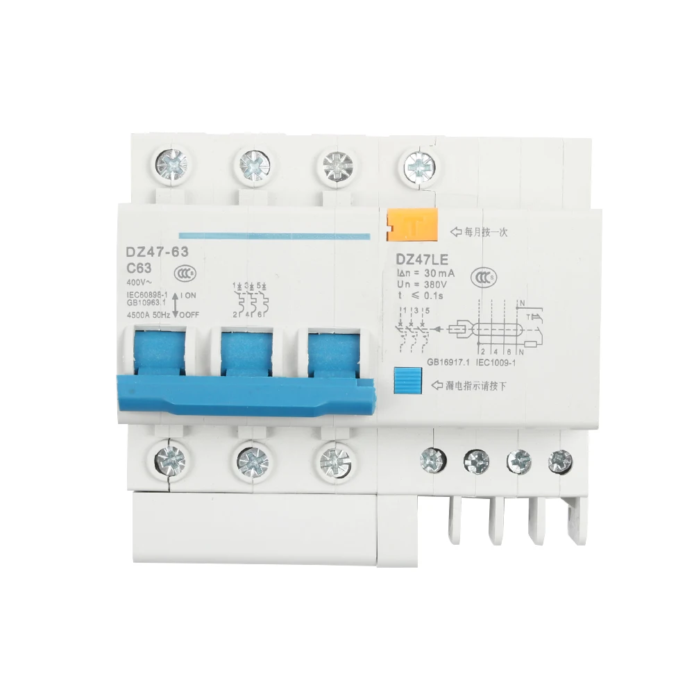 DZ47LE-63 3P 6A 10A 16A 20A 25A 400V 50/60HZ 32A 40A 63A автоматический выключатель остаточного тока
