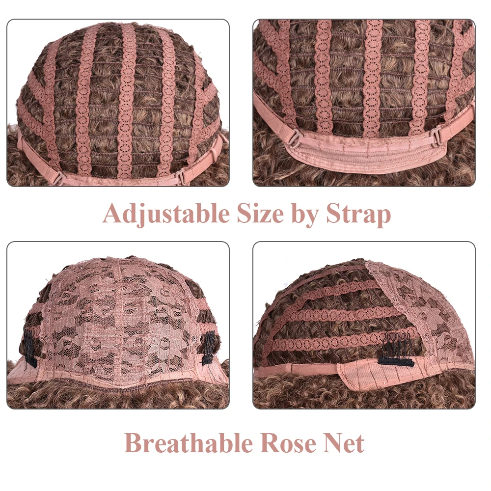 

Short Afro Curly Wigs with Bangs for Black Women Blonde Mixed Brown Synthetic Cosplay African Wigs Heat Resistant