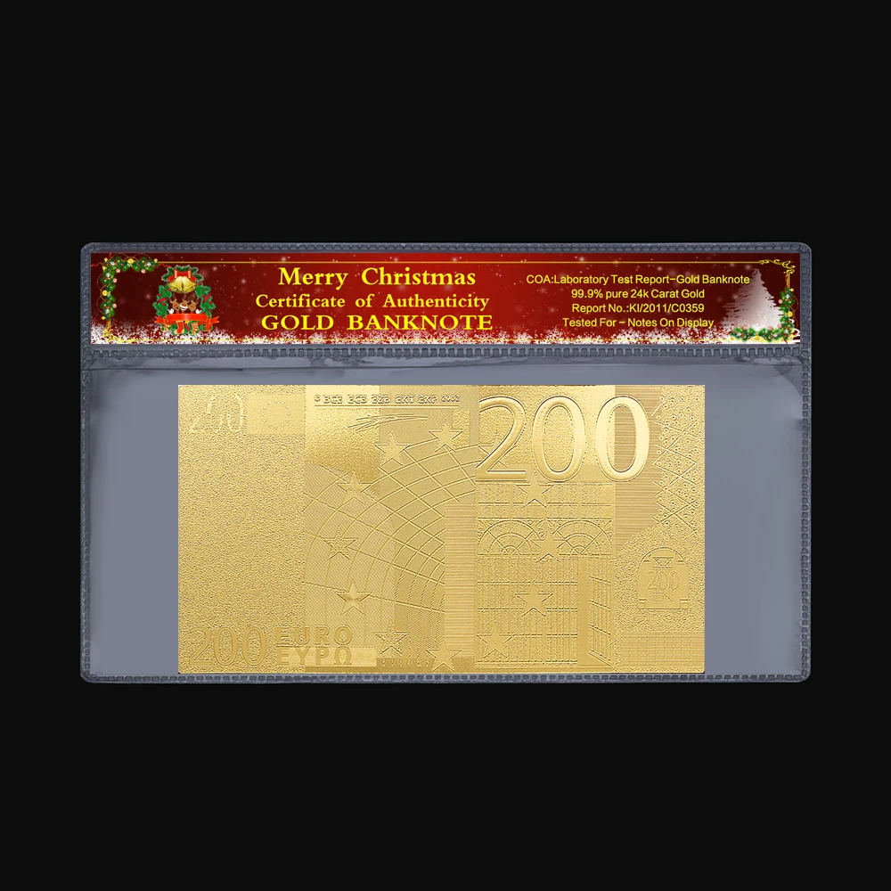 Памятная памятная банкнота 200 евро позолоченная 24-каратная Рождественская