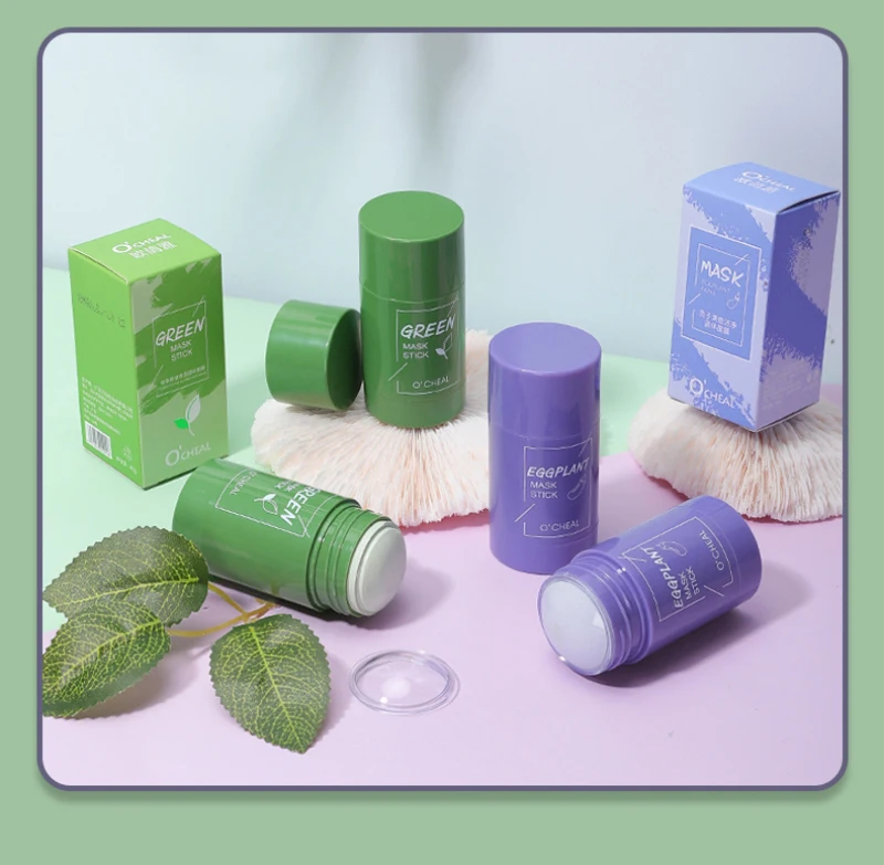 

Green Tea Solid Mask Oil Control Eggplant Acne Cleansing Mask Moisturizing Clearing Blackhead Fine Pores Mud Face Mask TSLM1