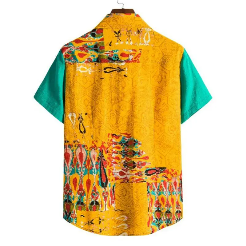 

Men Short Sleeve Lapel Button Shirt Blouse Casual Loose Holiday T-shirt Tee Tops