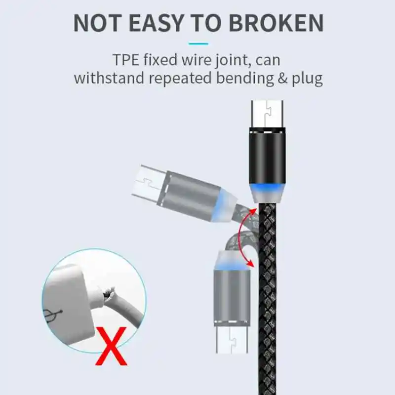 Магнитный кабель 3 в 1, кабель Micro USB type C для iPhone X 7, samsung, S10, Oppo, htc, LG, 1 м, 2,4 А, Магнитный адаптер для зарядного устройства, кабели для телефонов