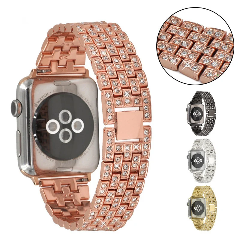 Женское роскошное розовое Золотое запястье для iWatch полностью из нержавеющей