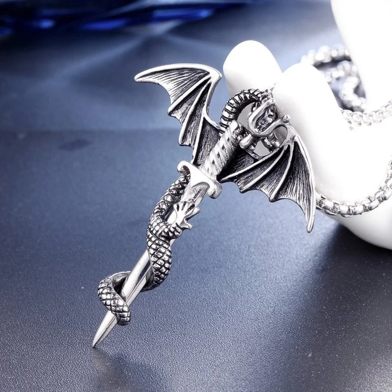 Ожерелье с подвеской в форме спирального меча стиле ретро Pterosaur мужское ожерелье