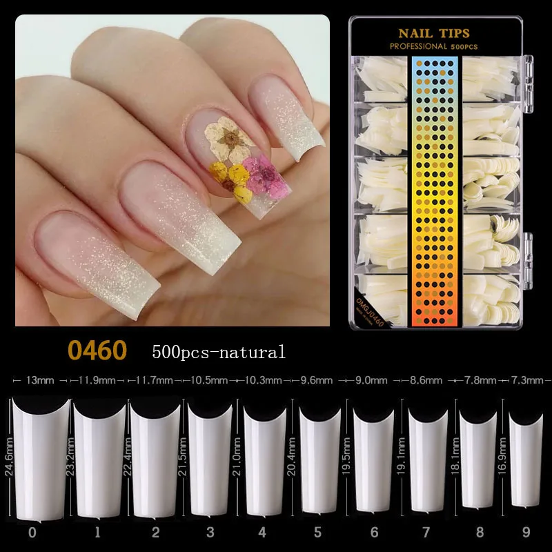 

500pcs False Straight Nails Long Clear/Natural Fake Nails Art Tips Flat Shape Half Cover Manicure False Nails