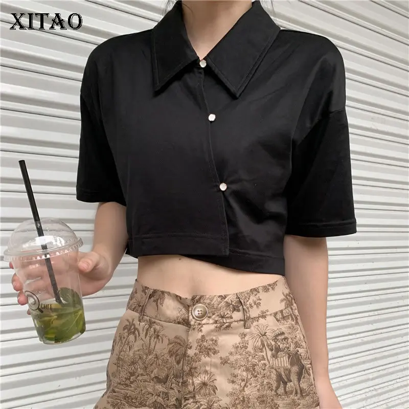 Женская Асимметричная футболка XITAO Модный укороченный топ черного и белого цвета
