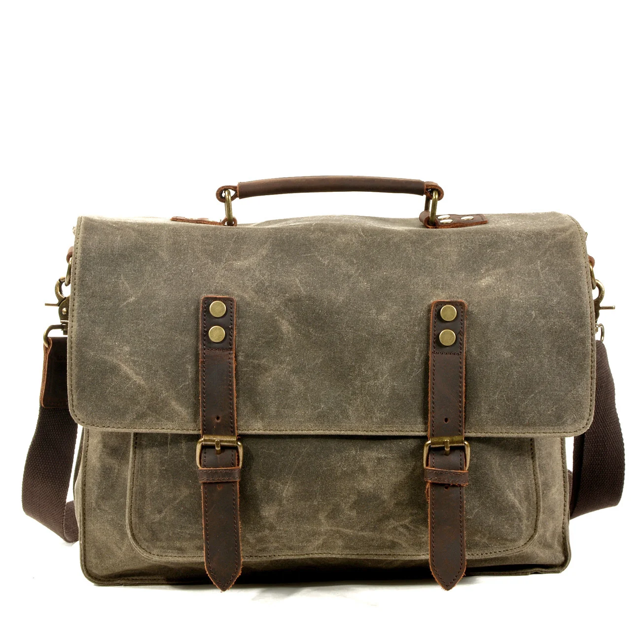 

Fashion leisure men's briefcase business portable oil wax canvas splicing leather Single Shoulder Messenger Bag