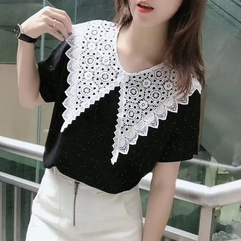 Женская кружевная блузка в Корейском стиле поддельный съемный воротник большие