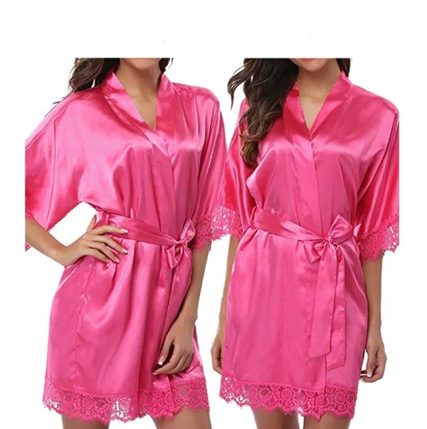 Женские шелковые халаты чистого цвета атласные Короткие кимоно свадебное платье