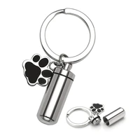 unisex stainless steel pet puppy dog paw charm cylinder locket urn keychain for ashes memory keepsake pendant cremation jewelry