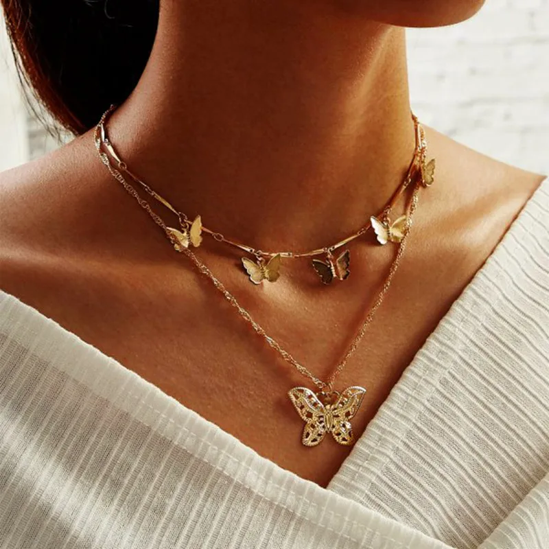 

Fashion Boho Butterfly Choker Necklace For Women Gold Color Clavicle Chain Pendant Statement Metal Jewelry Summer Party Gifts