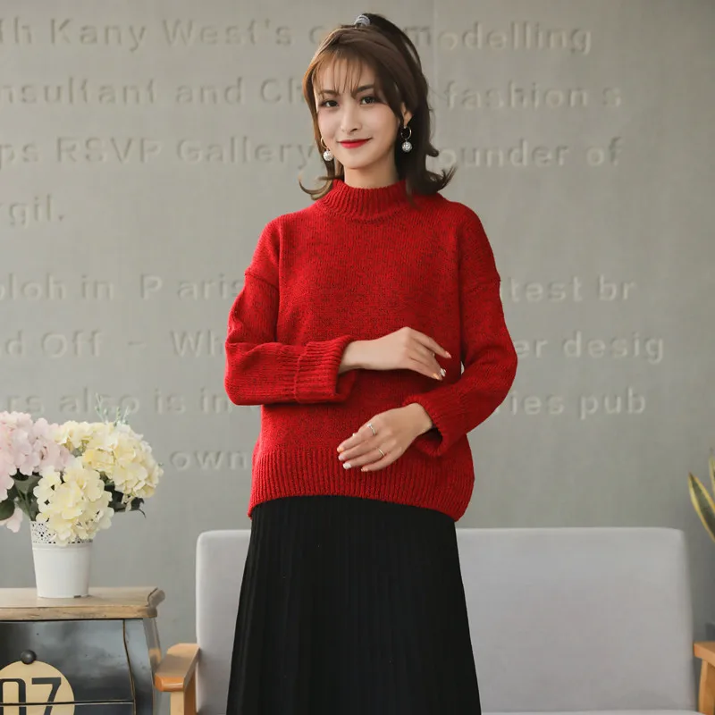 

Женский свитер с высоким воротом, Осенний женский свитер с длинным рукавом и отложным воротником, повседневные трикотажные рубашки, Женски...