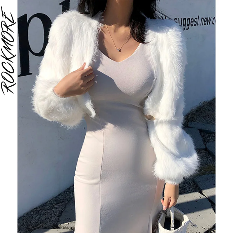 

Rockmore Winter Soft Fur Cropped Coats Women Fashion Streetwear Warm Teddy Jacket Ladies Furry Overcoat Plush Outerwear 2021