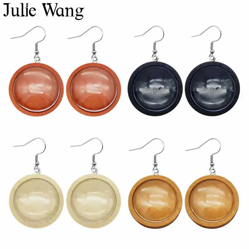Julie Wang 25 мм Дерево Кабошон Базовые настройки стеклянный кабошон из нержавеющей