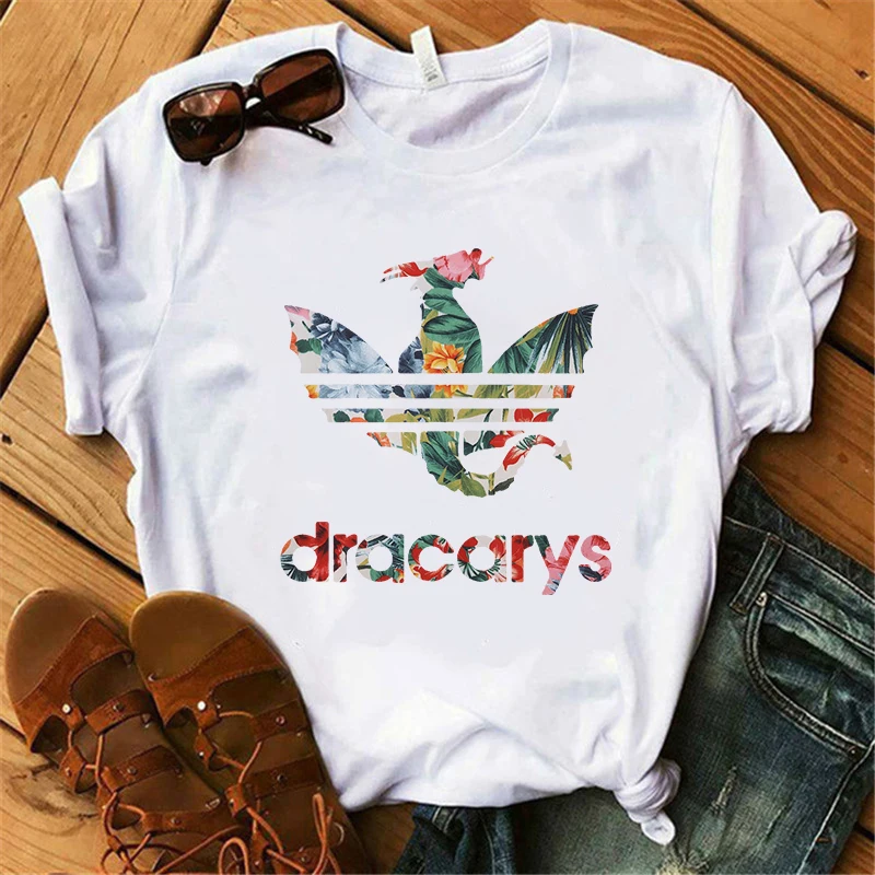 XWT0508-white Showtly Dracarys GAME OF THRONE Female T Shirt Women Summer Dragon Print White Casual Plus Size Streetwear Fashion T shirt - Цвет: XWT0508-white