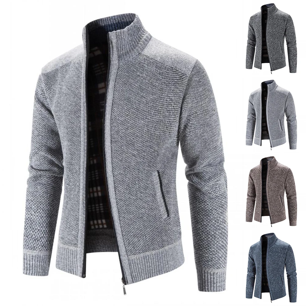 

VICABO Knitted Sweater Slim Coat Long Sleeve Sweaters Pockets Winter Cotton Coat Casual Zipper Cardigan Jumper Top For Men