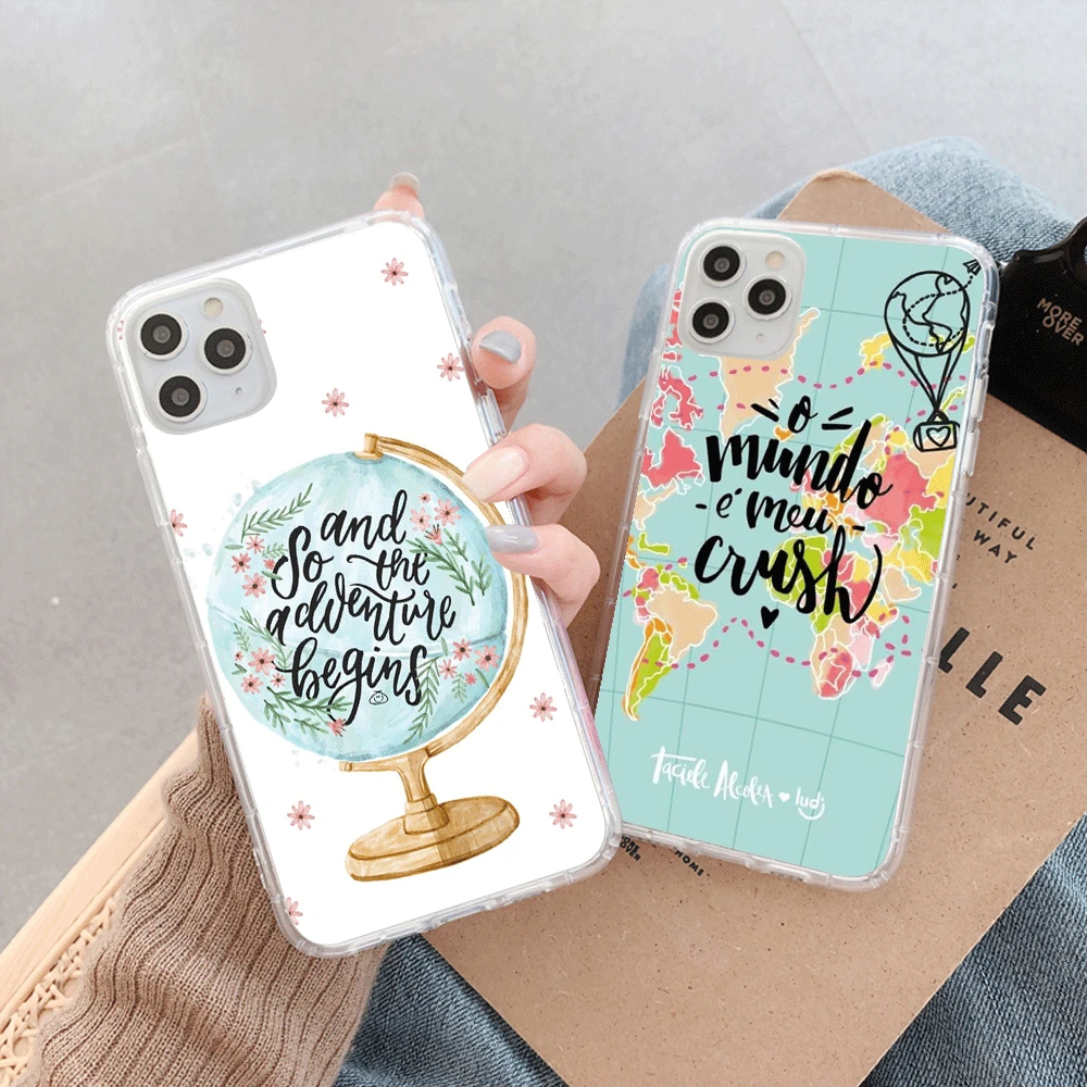 

For iPhone 11 12 13 Pro SE 2 Case Full Protect Cover For iPhone X XR XS Max 7 8 6 6s 13 Pro World Map Letters TPU Cases Cover