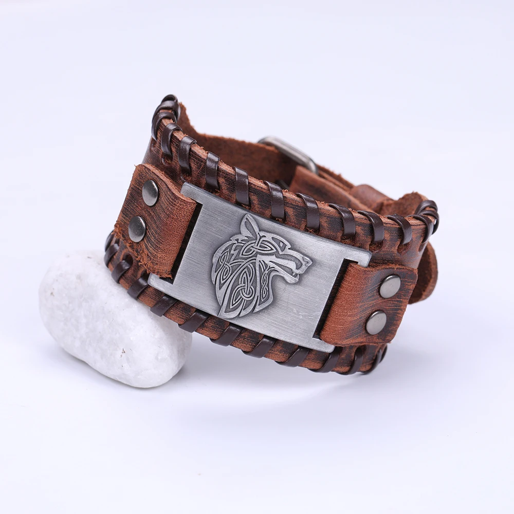 Мужской винтажный кожаный браслет талисман в стиле викингов|Браслеты с шармами| |