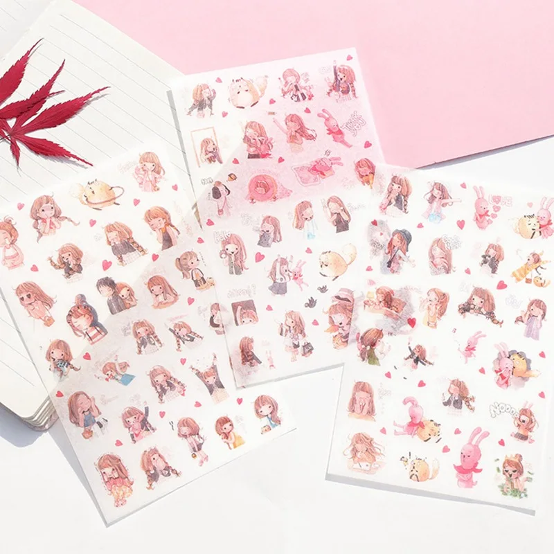 

6 sheets/lot lovely girl Pvc waterproof paper sticker DIY scrapbooking diary album sticker post stationery school supplies
