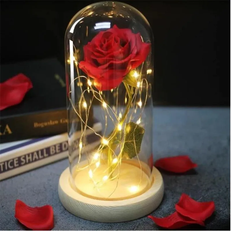 Романтическая вечная роза стеклянная Обложка красота и чудовище день рождения