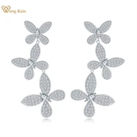 wong rain 925 sterling silver created moissanite gemstone drop dangle wedding engagement butterfly flower earrings fine jewelry