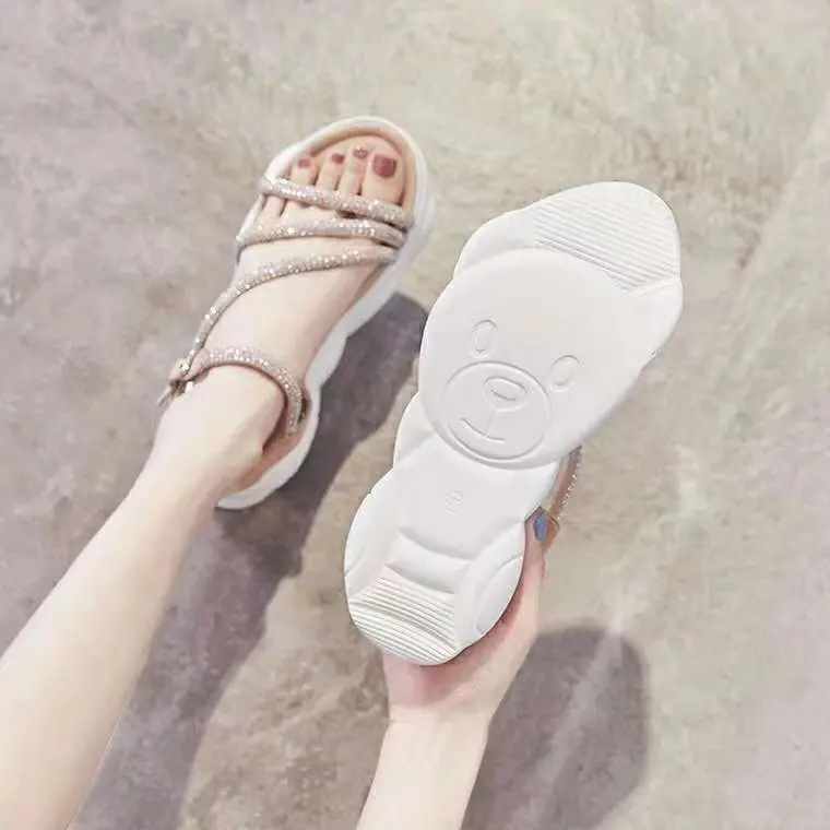 

2021 Summer Sandals Women All-Match Fashion Casual Bear Sole Beige Platform Thick Comfort Sports Sandals Female